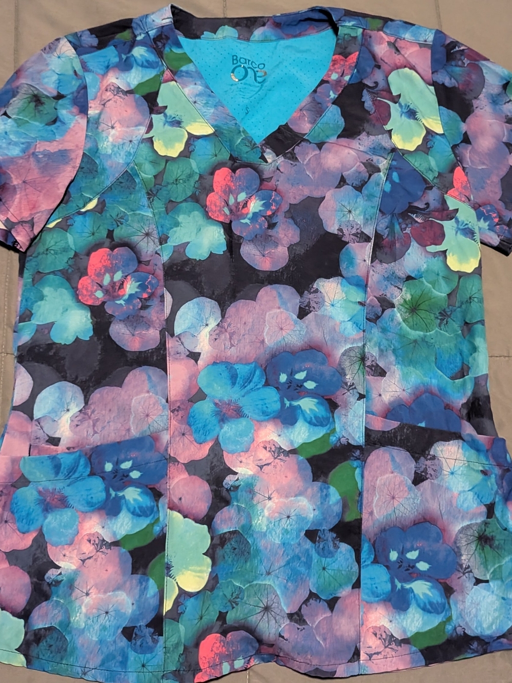 Barco Uniforms Floral V-Neck Tunic in Blue, Pink, Purple and Green